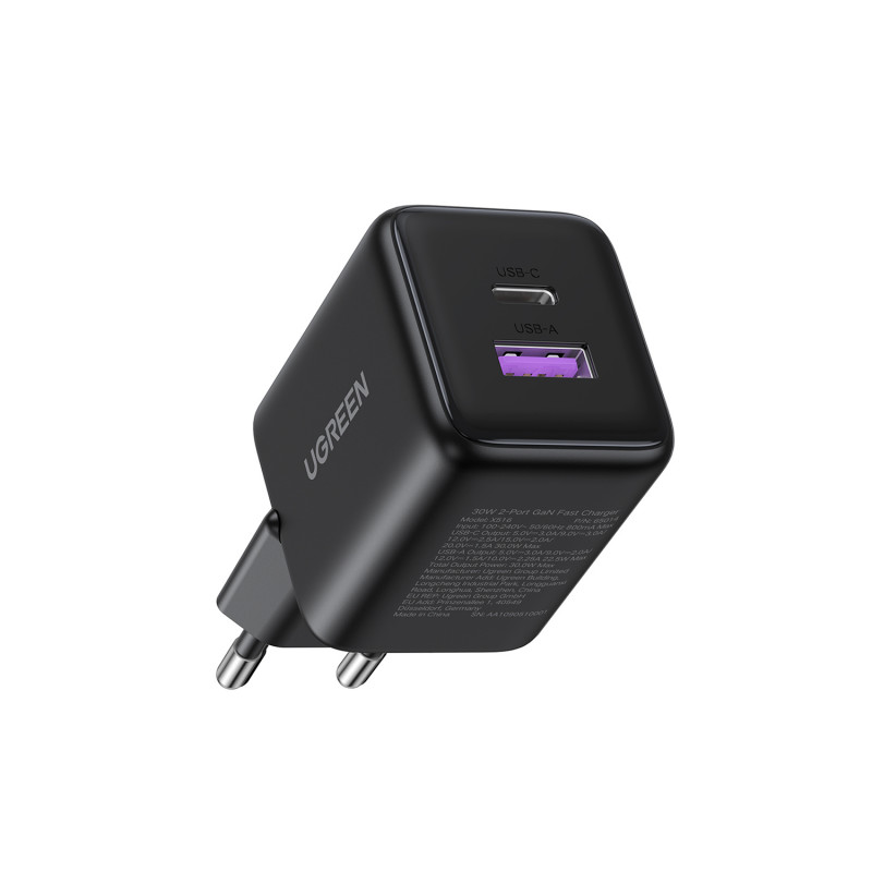 UGREEN X516 GaN 30W USB-C + USB-A Φορτιστής Τοίχου Μαύρο