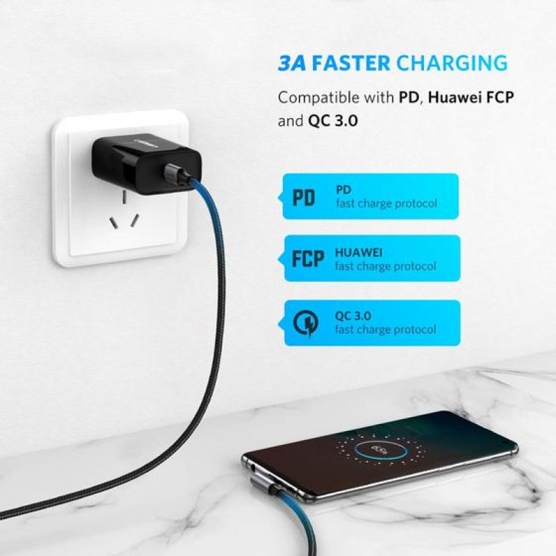 UGREEN Καλώδιο USB-C σε USB-C γωνιακό QC 3.0 PD 3A 60W 1m Μαύρο