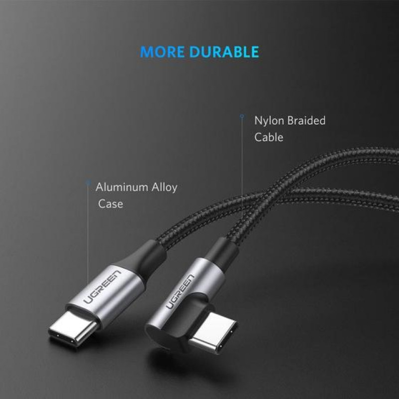 UGREEN Καλώδιο USB-C σε USB-C γωνιακό QC 3.0 PD 3A 60W 1m Μαύρο
