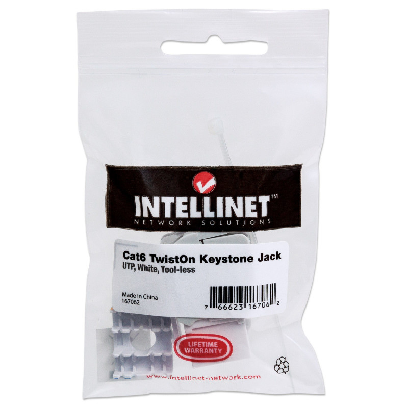 Intellinet 167062 Cat6 UTP Keystone Jack, χωρίς εργαλεία, Λευκό