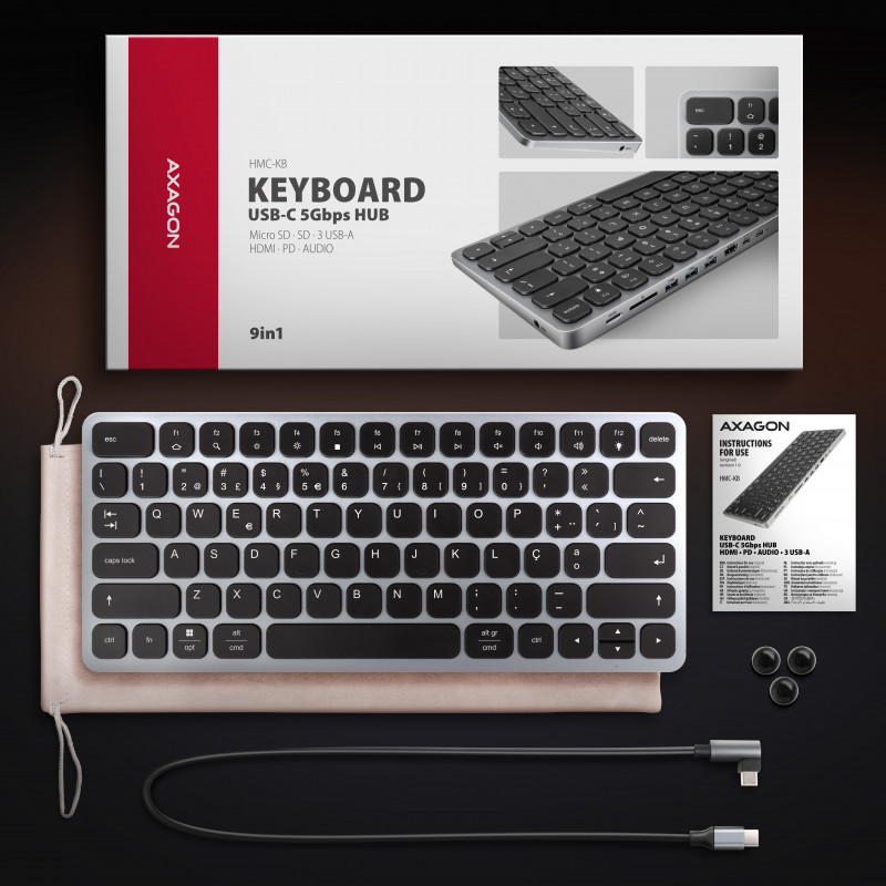 AXAGON HMC-KB-PT USB-C 5Gbps πληκτρολόγιο (PT) hub 9 σε 1