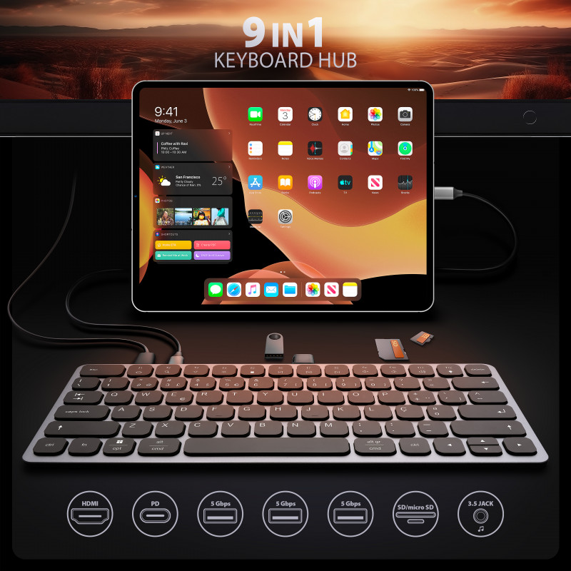 AXAGON HMC-KB-PT USB-C 5Gbps πληκτρολόγιο (PT) hub 9 σε 1