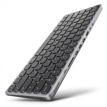 AXAGON HMC-KB-GE USB-C 5Gbps Πληκτρολόγιο με 9-in-1 Hub, Γερμανικό Layout, HDMI 4K, Gigabit Ethernet, 100W PD, Αναγνώστης Καρτών, Μαύρο
