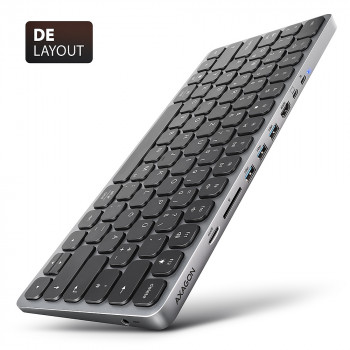 AXAGON HMC-KB-GE USB-C 5Gbps Πληκτρολόγιο με 9-in-1 Hub, Γερμανικό Layout, HDMI 4K, Gigabit Ethernet, 100W PD, Αναγνώστης Καρτών, Μαύρο