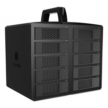 ICY BOX IB-3710-C31 θήκη JBOD 10 θέσεων USB 3.2 Gen 2 για 2,5 ίντσες/3,5 ίντσες SATA HDD/SSD, Single Mode, καλώδιο USB-C σε C, τροφοδοτικό 200 W, μαύρο