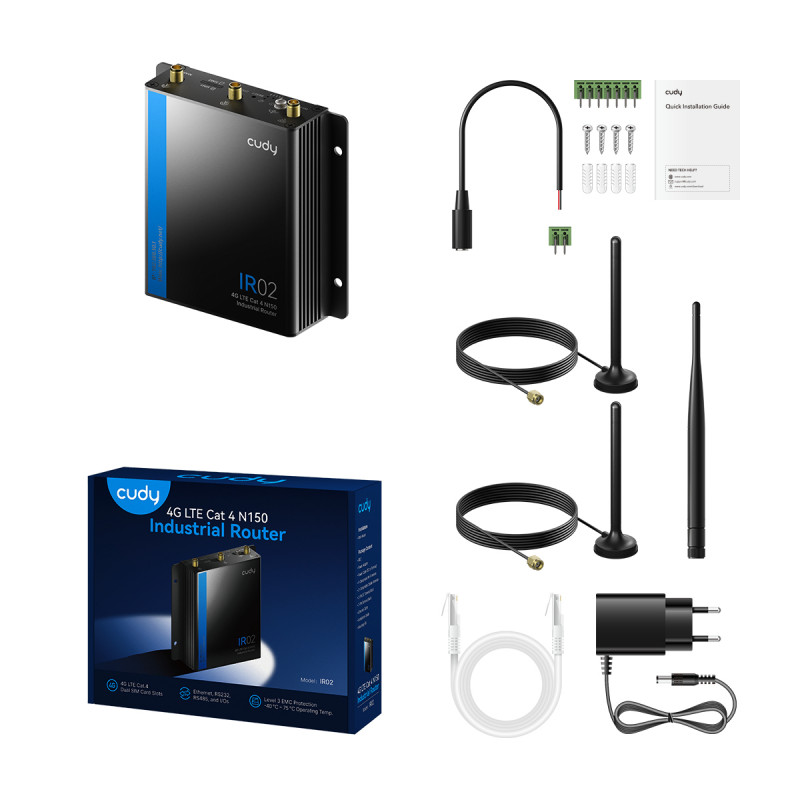 Cudy IR02 Industrial 4G LTE Cat 4 Router, Dual SIM, 2x Ethernet, DIN-Ράγα, EU IR02_EU