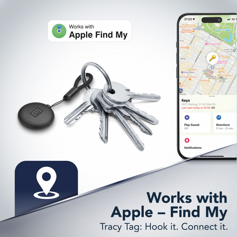 Cellularline TRACY TAG Bluetooth Tracker για Apple Find My, Μαύρο 60994