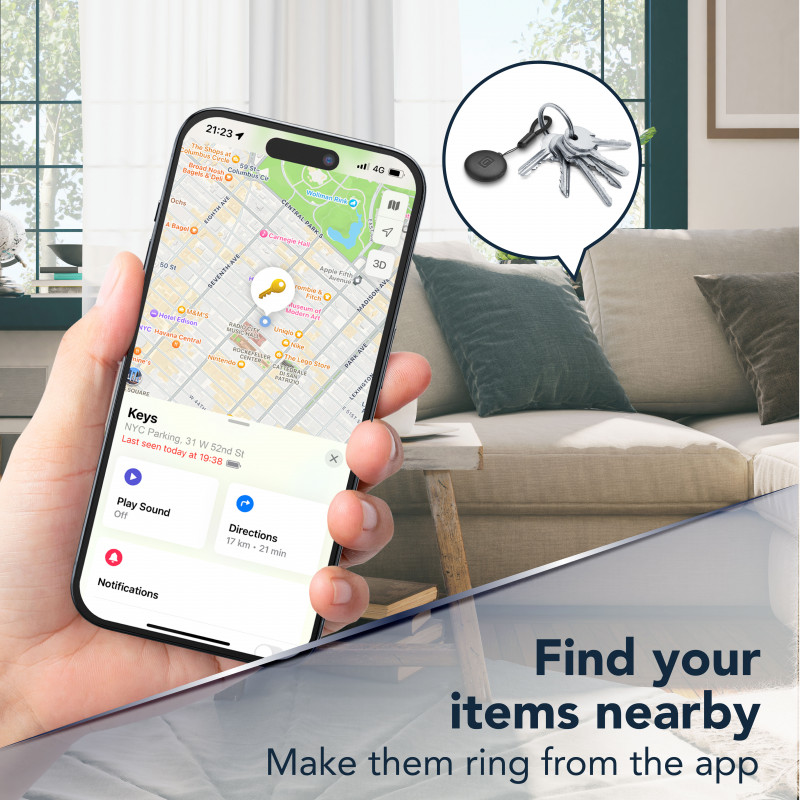 Cellularline TRACY TAG Bluetooth Tracker για Apple Find My, Μαύρο 60994