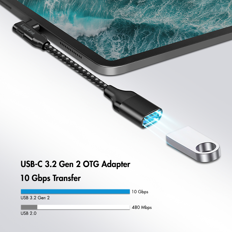 LogiLink CU0100 καλώδιο προσαρμογέα USB-C σε USB-A, 0,2 m, 10 Gbps, γωνία 90°, μαύρο