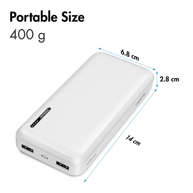 LogiLink PA0323W Power Bank 20000 mAh Λευκό - 2x USB-A, 1x USB-C, 20W PD