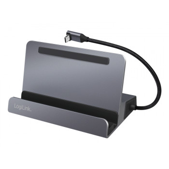 LogiLink UA0408 Σταθμός σύνδεσης USB-C με βάση tablet, HDMI 4K@60Hz, 100W PD, Gigabit Ethernet, ασημί
