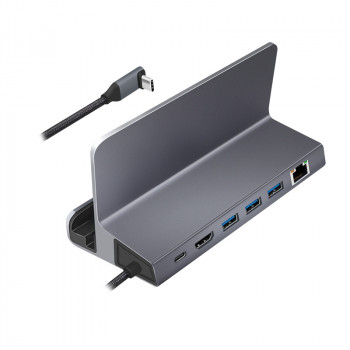 LogiLink UA0408 Σταθμός σύνδεσης USB-C με βάση tablet, HDMI 4K@60Hz, 100W PD, Gigabit Ethernet, ασημί