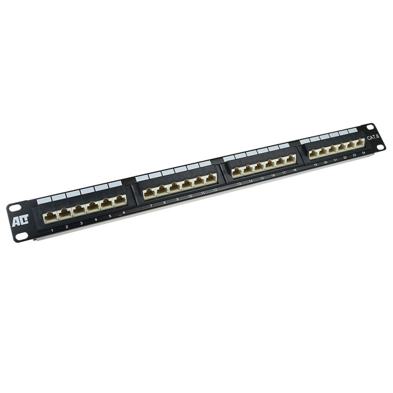 ACT 24-Port CAT6 UTP 45° γωνιακό Patch Panel, 1U, μαύρο (PP1013)