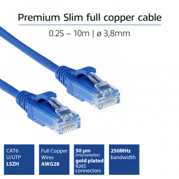 ACT Μπλε 0,25 m LSZH U/UTP CAT6 Datacenter Slimline καλώδιο patch με βύσματα RJ45 DC9652