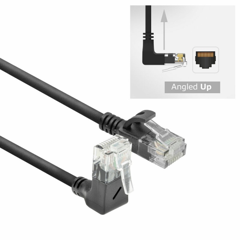 ACT DC4901 1m CAT6A U/UTP LSZH Slimline καλώδιο patch, μαύρο, RJ45 90° γωνιακό σε ίσιο