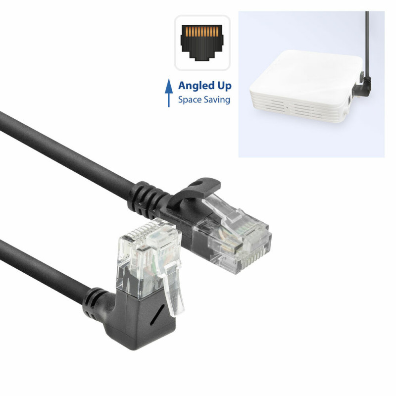 ACT DC4901 1m CAT6A U/UTP LSZH Slimline καλώδιο patch, μαύρο, RJ45 90° γωνιακό σε ίσιο