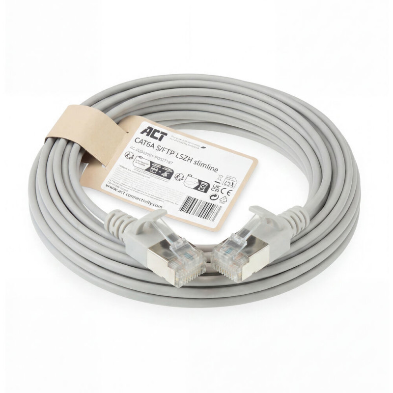 ACT γκρι 4m LSZH S/FTP CAT6A Slimline καλώδιο patch Snagless RJ45 (DB7004)
