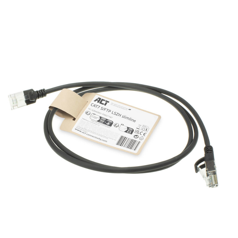 ACT 1,5m LSZH S/FTP CAT7 Slimline Patch καλώδιο, Snagless, μαύρο (DF7951)