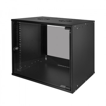 LogiLink Επιτοίχιο κουτί 19 inch ECO 9U, βάθος 550mm, γυάλινη πόρτα, Μαύρο RAL 9005, προσυναρμολογημένο W09C55B