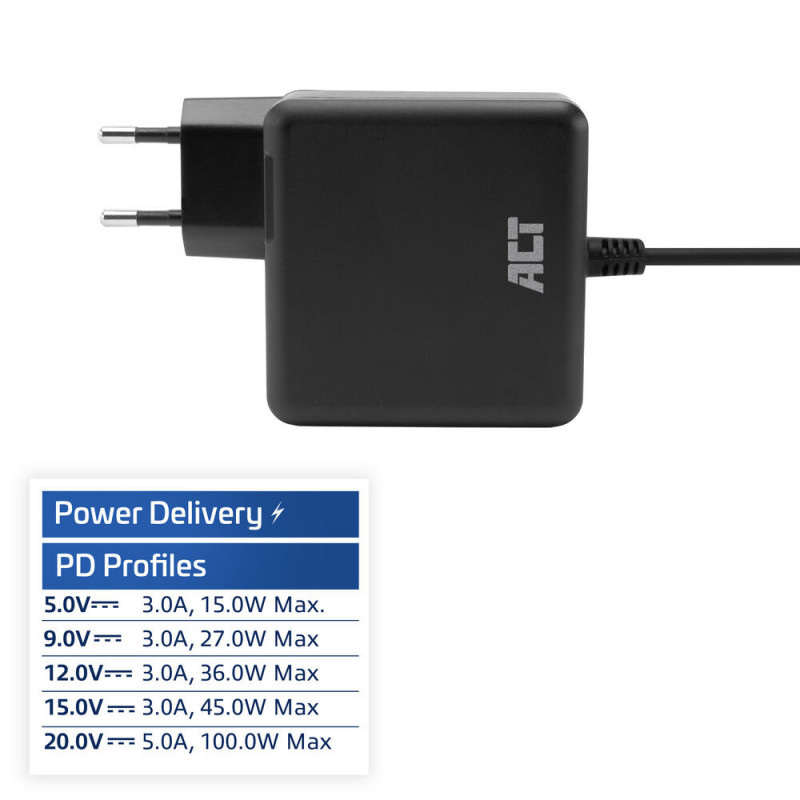 ACT USB-C Τροφοδοτικό laptop 100W με προφίλ Power Delivery, 2 m (AC2015)