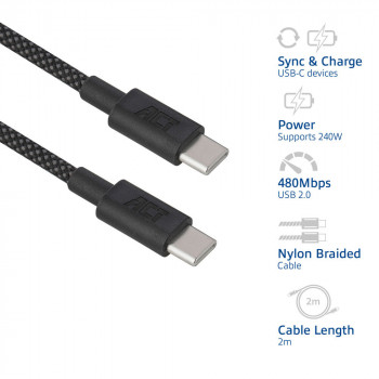ACT USB 2.0 240W καλώδιο φόρτισης/δεδομένων USB-C σε USB-C, μαύρο, 2 m (AC3087)
