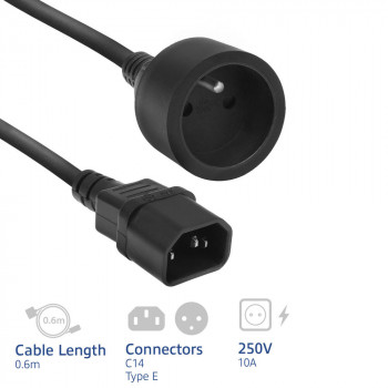 ACT Καλώδιο τροφοδοσίας C14 IEC 60320 - υποδοχή Type E (μέγιστο ρεύμα 10A) μαύρο 0,6 m (AK5386)