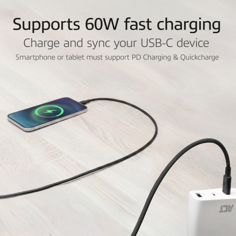ACT USB 2.0 60W Καλώδιο φόρτισης/δεδομένων USB-C σε USB-C, μαύρο, 1 μέτρο (AC3082)
