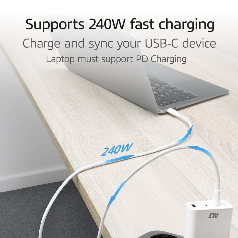 ACT καλώδιο φόρτισης/δεδομένων USB 2.0 240W USB-C σε USB-C, λευκό, 2m (AC3085)