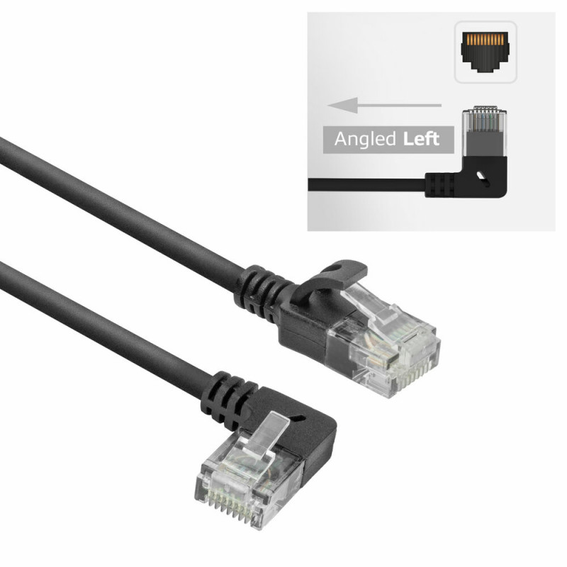 ACT DC1901 1m CAT6A U/UTP LSZH Slimline Patch καλώδιο, RJ45 90° γωνιακό αριστερά σε ευθύ, μαύρο
