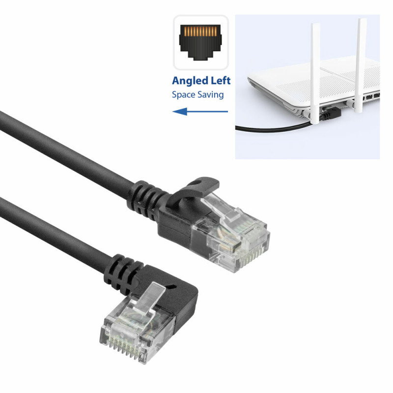 ACT DC1901 1m CAT6A U/UTP LSZH Slimline Patch καλώδιο, RJ45 90° γωνιακό αριστερά σε ευθύ, μαύρο