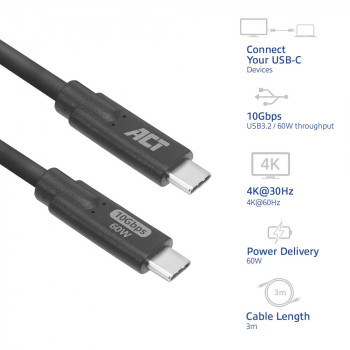 ACT AC7443 Καλώδιο USB-C (M) σε USB-C (M), 24 ακίδων