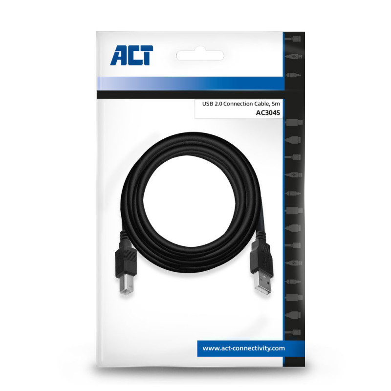 ACT AC3045 Καλώδιο USB 2.0, USB-A αρσενικό σε USB-B αρσενικό, 5 m, μαύρο