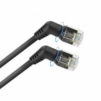 ACT DD1900 Μαύρο 0,5m U/FTP CAT6A Slimline καλώδιο patch με γωνιακά βύσματα RJ45 περιστρεφόμενα 360°