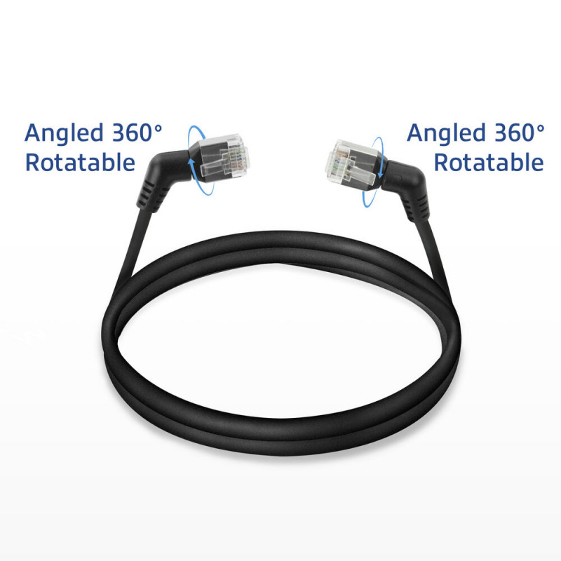 ACT DD1900 Μαύρο 0,5m U/FTP CAT6A Slimline καλώδιο patch με γωνιακά βύσματα RJ45 περιστρεφόμενα 360°