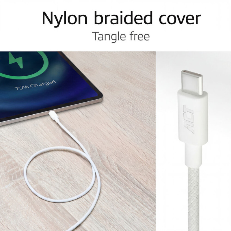 ACT Καλώδιο φόρτισης/δεδομένων USB 2.0 60W USB-C σε USB-C, λευκό, 1 m (AC3080)