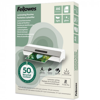 Fellowes Θήκες πλαστικοποίησης A6 γυαλιστερές 160 μικρά συσκευασία 100 τεμ. - 50% ανακυκλωμένο υλικό 100143441