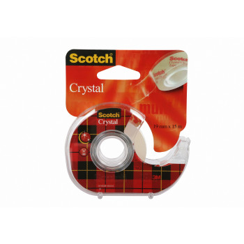 3M Scotch Crystal Clear Κολλητική ταινία με χειροκίνητο dispenser, 19 mm x 15 m, διαφανές, ελαφρύ και αθόρυβο, 1 ρολό 6-1915D
