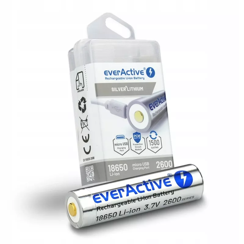 Μπαταρία everActive 18650 3.7V Li-ion 2600mAh micro USB με προστασία BOX