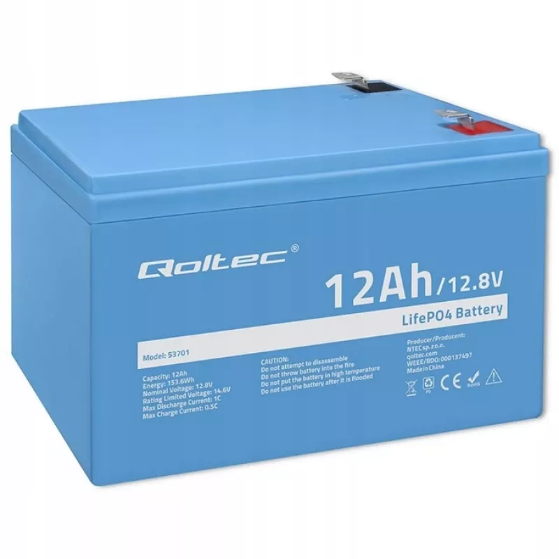 Qoltec Μπαταρία LiFePO4 Lithium-Eisenphosphat 12,8 V 12 Ah 153,6 Wh με BMS