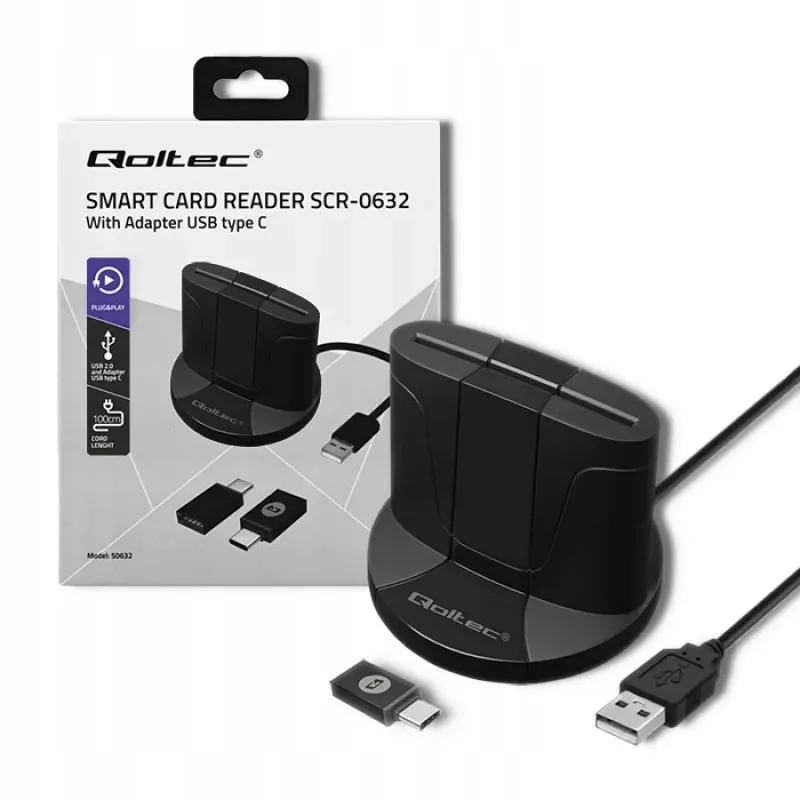 Smart Card Reader Qoltec 50632 USB 2.0 μαύρο καλώδιο 1m