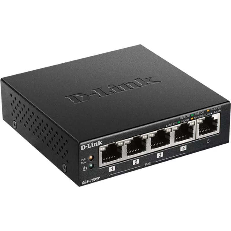 D-Link DGS-1005P/E Διακόπτης δικτύου Unmanaged Gigabit Ethernet (10/100/1000) Power over Ethernet (PoE) Μαύρο