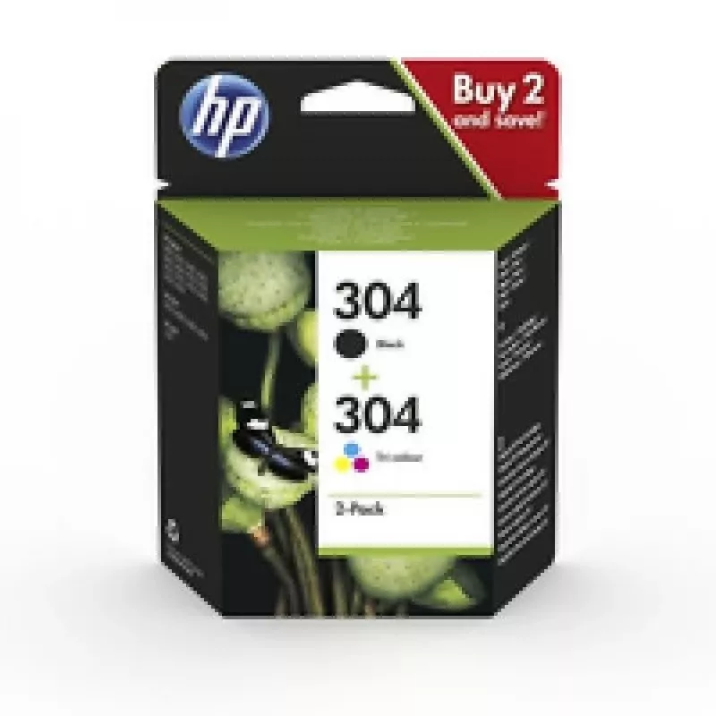 HP 304 συσκευασία 2 τεμ. μαύρο/τρίχρωμο γνήσια μελανοδοχεία