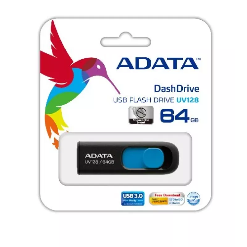 ADATA 64GB DashDrive UV128 USB Stick USB Type-A 3.2 Gen 1 (3.1 Gen 1) μαύρο, μπλε