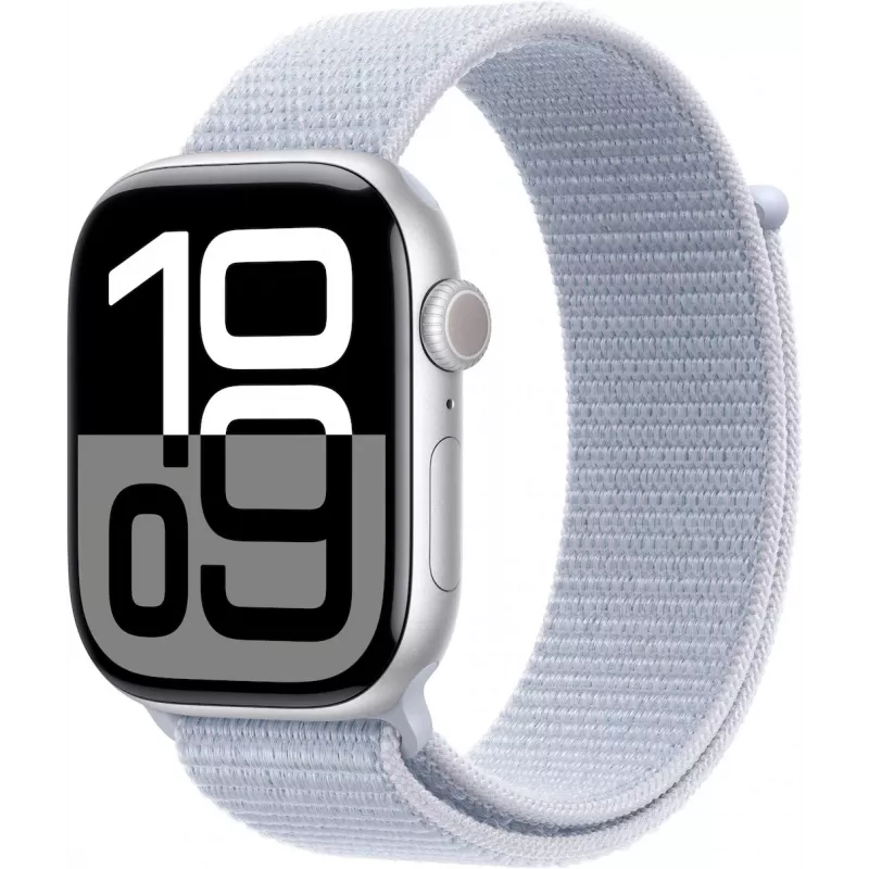 APPLE Watch Series 10 GPS 46 mm ασημί θήκη αλουμινίου με Blue Cloud Sport Loop