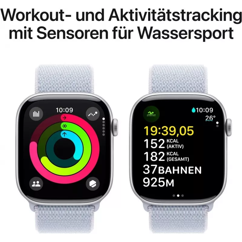 APPLE Watch Series 10 GPS 46 mm ασημί θήκη αλουμινίου με Blue Cloud Sport Loop