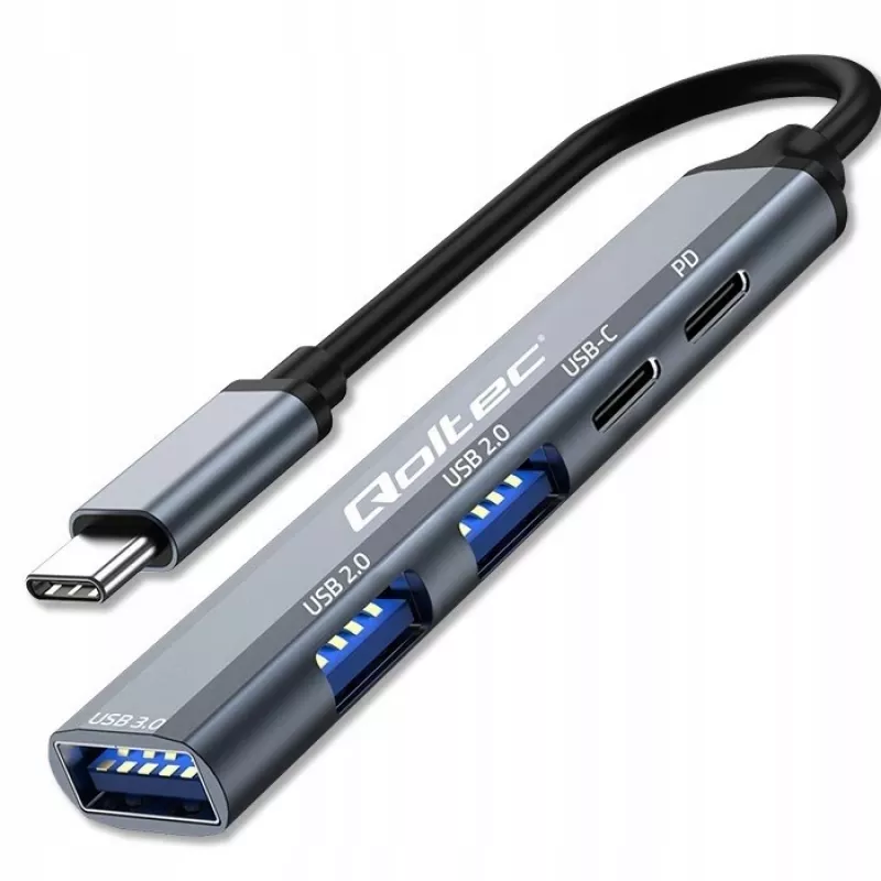 Qoltec 53790 Hub Προσαρμογέας USB-C 3.1 5in1 | USB-C PD | USB-C | 2x USB 2.0 | USB 3.0