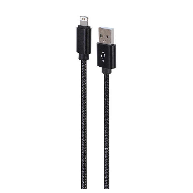 Gembird CCDB-mUSB2B-AMLM-6 καλώδιο USB-A σε Lightning, πλεκτό βαμβακερό, μεταλλικοί σύνδεσμοι, USB 2.0, 1,8 m, μαύρο