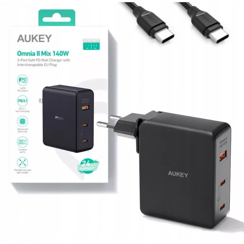 Φορτιστής τοίχου Aukey PA-B7O, 3×USB, τεχνολογία GaN