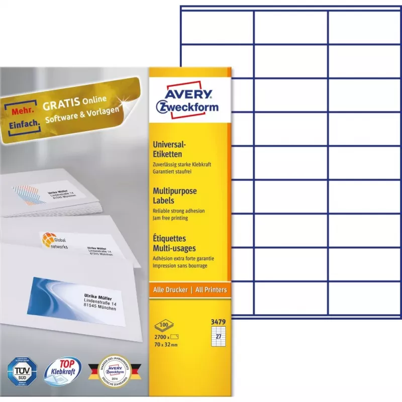Avery-Zweckform 3479 ετικέτες λευκό χαρτί 70x32mm μόνιμη κόλλα