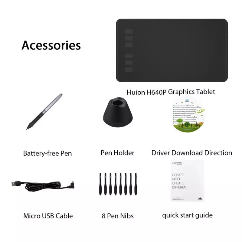 HUION H640P tablet γραφικών 5080 lpi 160 x 99 mm USB μαύρο